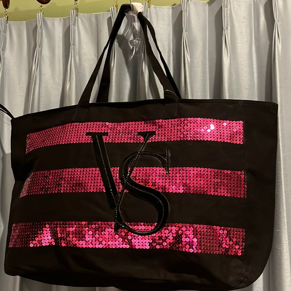Victoria's Secret Black and Pink Sequin Tote